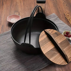 SOGA 29cm Cast Iron Japanese Style Sukiyaki Tetsu Nabe Shabu Hot Pot with Wooden Lid