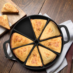 SOGA 21.5CM Round Cast Iron Baking Wedge Pan Cornbread Cake 8-Slice Baking Dish with Handle