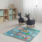 SOGA Home & Living Bundle – 2 Grey Deer Character Children's Ottoman & Kids Street Map Rug $ 139