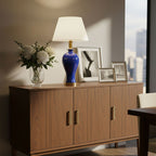 SOGA 2X Blue Ceramic Oval Table Lamp with Gold Metal Base