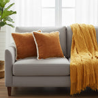 SOGA Home & Living Bundle – 2 Sunset Orange Chenille Pillow & Yellow Diamond Knitted Blanket