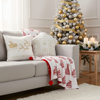 SOGA Christmas Bundle – Red Christmas Tree Fleece Throw & White Festive Holiday Pillows $ 215