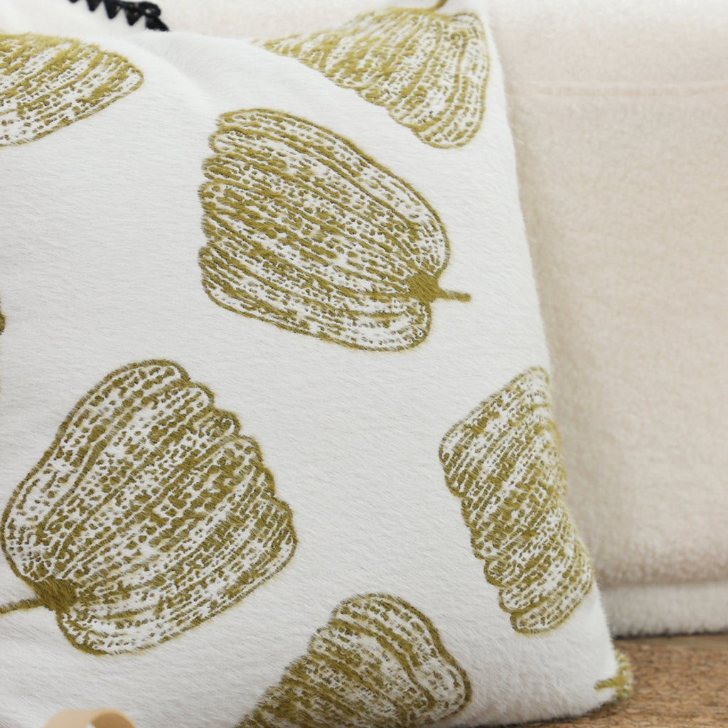 SOGA 50cm Throw Pillow White with Olive Green Autumn Harvest Pumpkin Print Home Decor