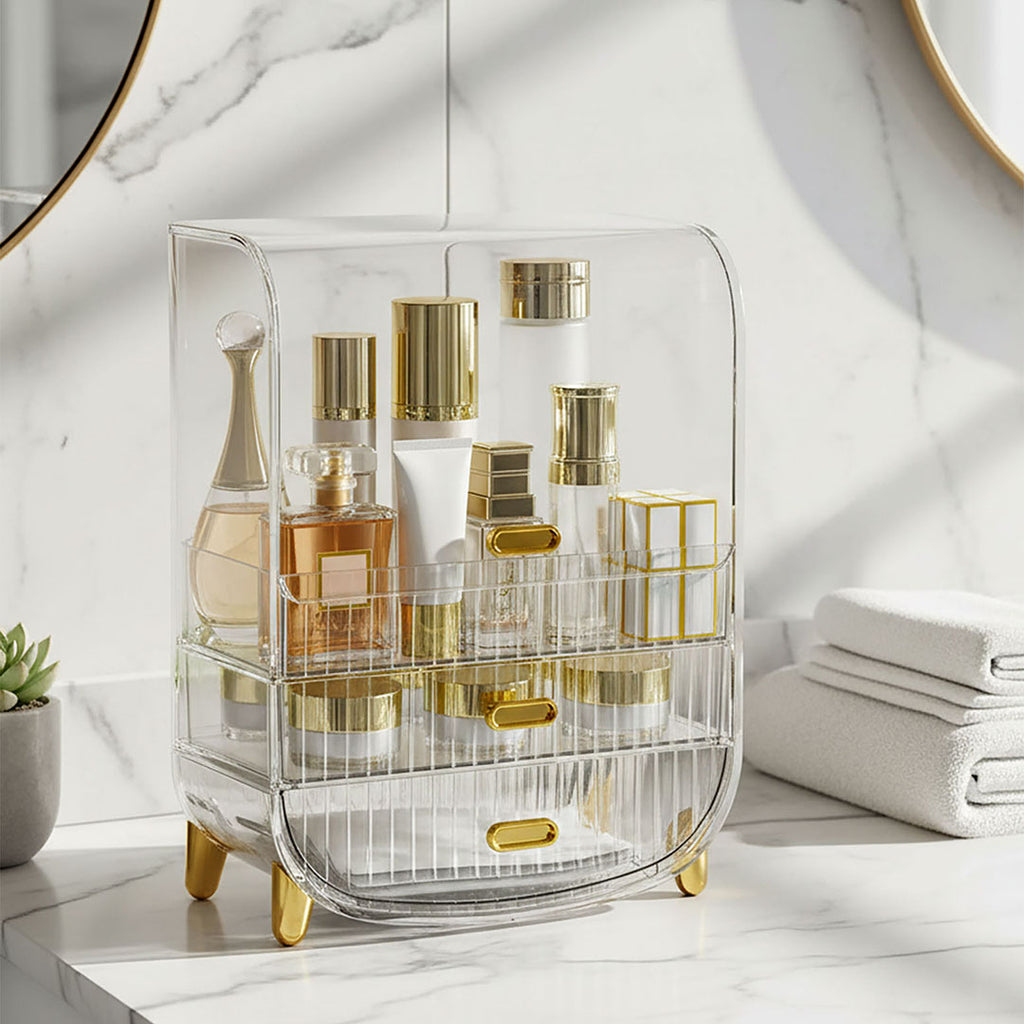 SOGA 2X 3 Tier Transparent Multifunctional Countertop Cosmetic Storage Makeup Perfume Skincare Display Stand Shelf Drawer Type Organiser