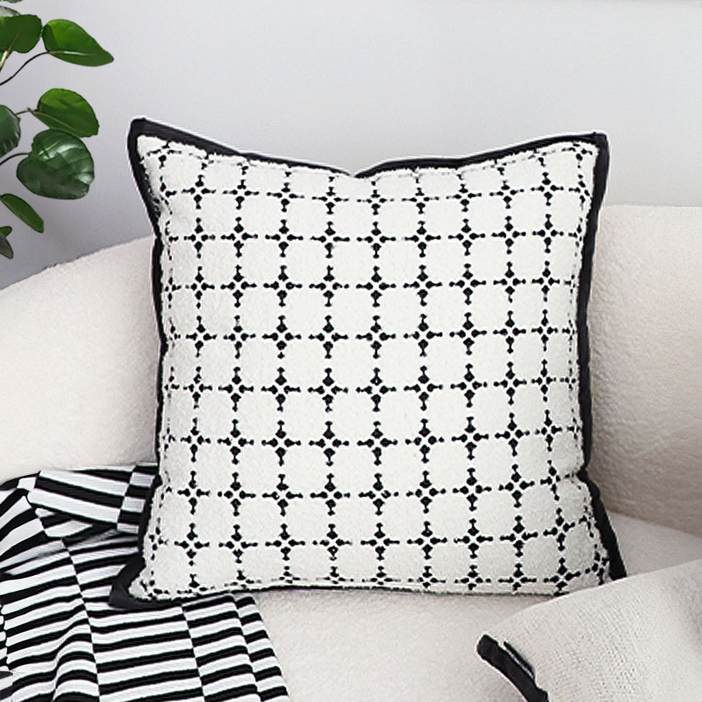 SOGA 2X 50cm Moroccan Black Cross Pattern Black Trim Decorative Throw Pillow