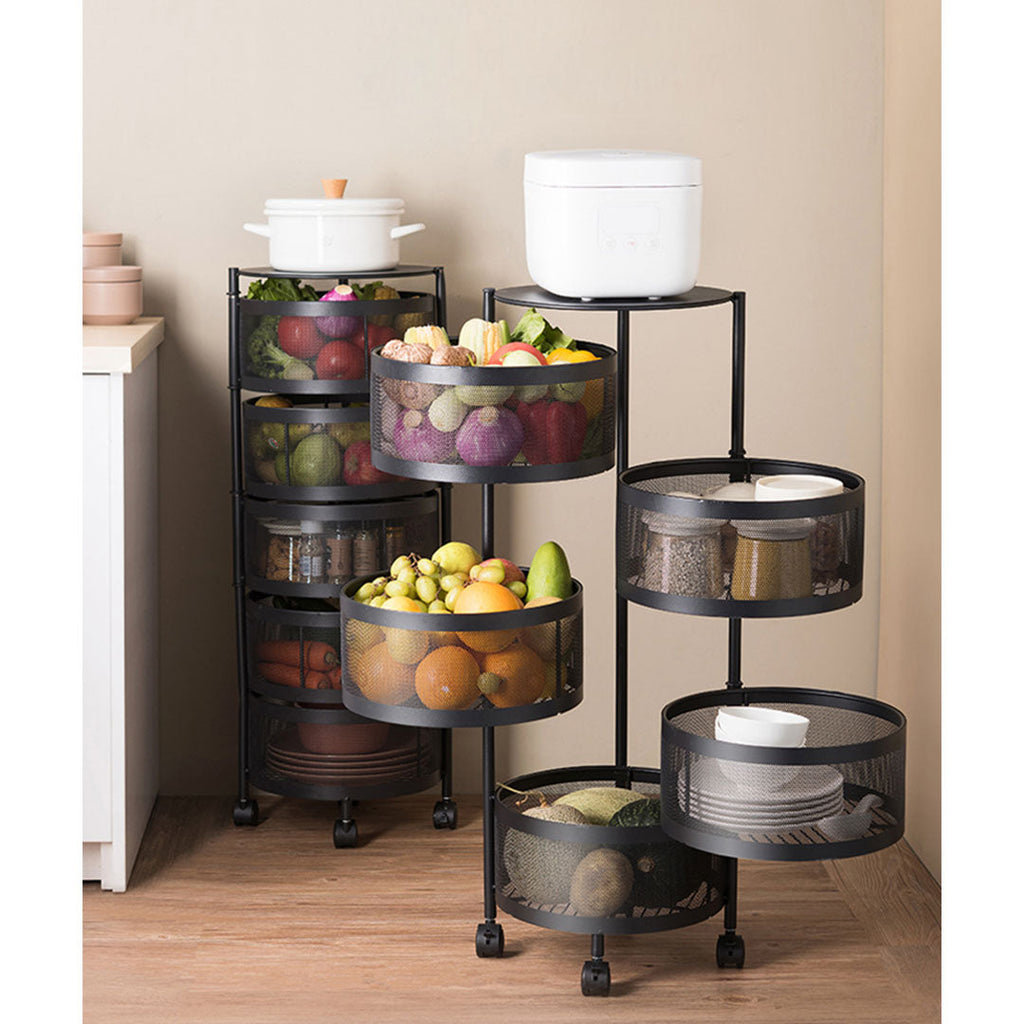 SOGA 2X 5 Tier Steel Round Rotating Kitchen Cart Multi-Functional Shelves Storage Organizer with Wheels