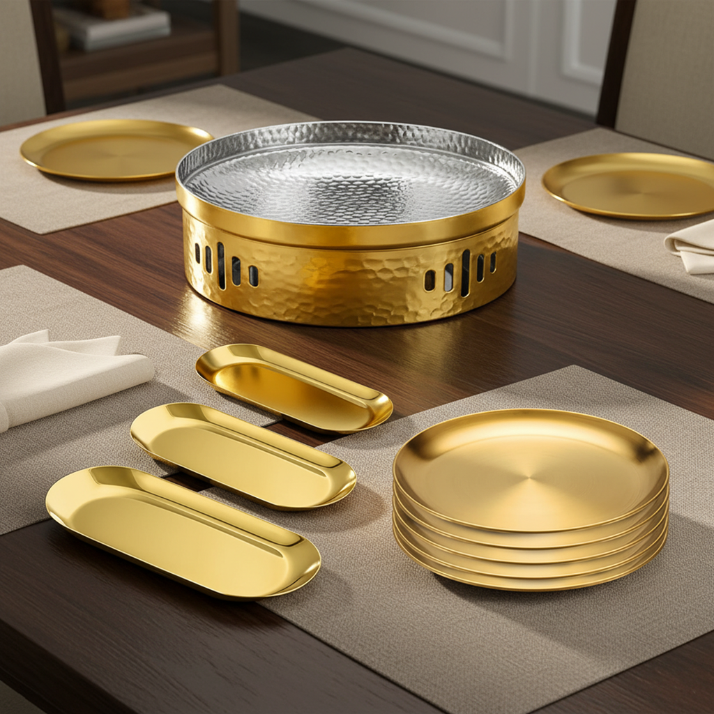 SOGA Kitchenware Bundle – Gold Nordic Plate Set, 26cm Grilling Plate & 28cm DryPot $ 181