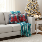 SOGA Christmas Bundle – 2 Multicolor Plaid Antler Pillow & Blue Zigzag Knitted Throw Blanket $ 175