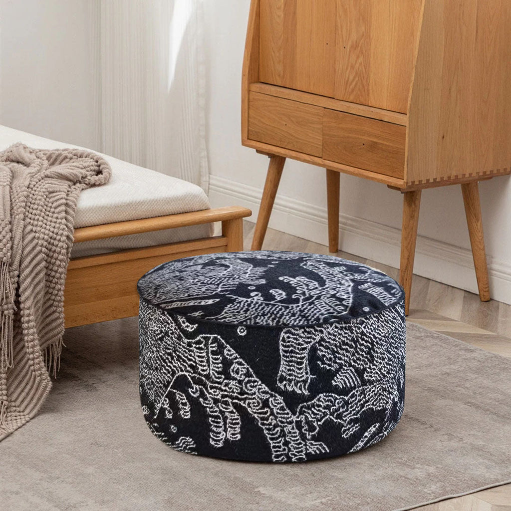 SOGA 2X 50x30cm Black Round Soft Pouffe Seat Cushion Elegant Home Accent Décor Stylish Footstool