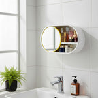 SOGA 39cm Oval Wall-Mounted Mirror Storage Box Vanity Mirror Rack Bathroom Adhesive Shelf Home Organiser Decor