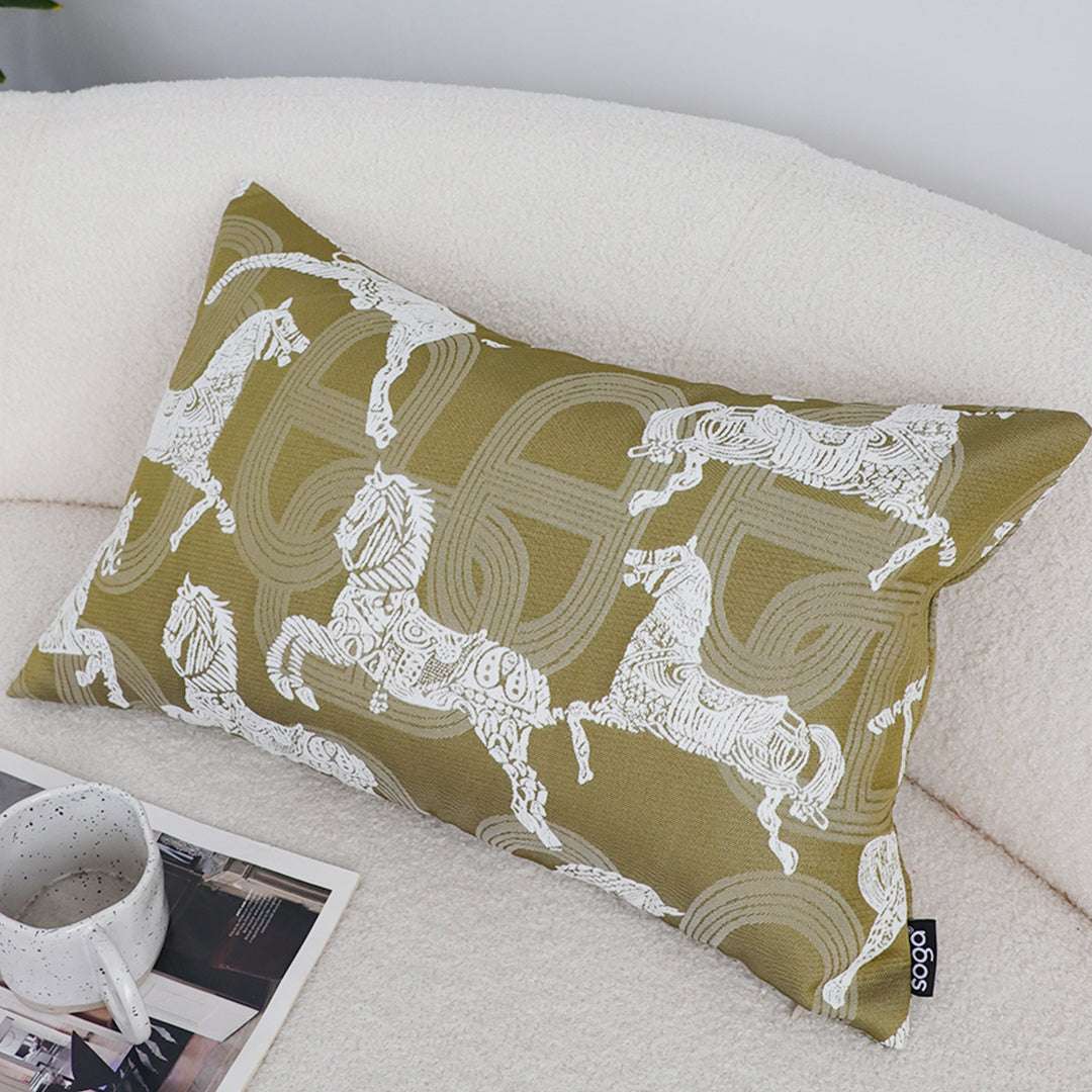 SOGA 2X 35cm Vintage Olive Green White Horse Pattern Throw Pillow $ 142