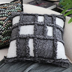 SOGA 2X 50cm Bohemian Gray Fringe Checkerboard Textured Throw Pillow