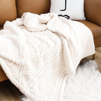SOGA 200x230cm Throw Blanket White Chenille Fleece Knitted Fabric on One Side Soft Suede
