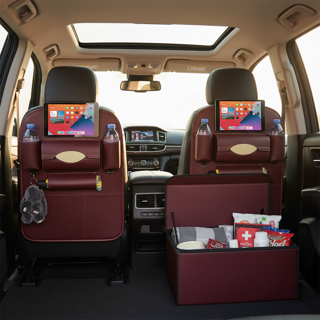 SOGA Car Bundle B – 2 Red Back Seat Storage Organizer & Collapsible Trunk Cargo Box