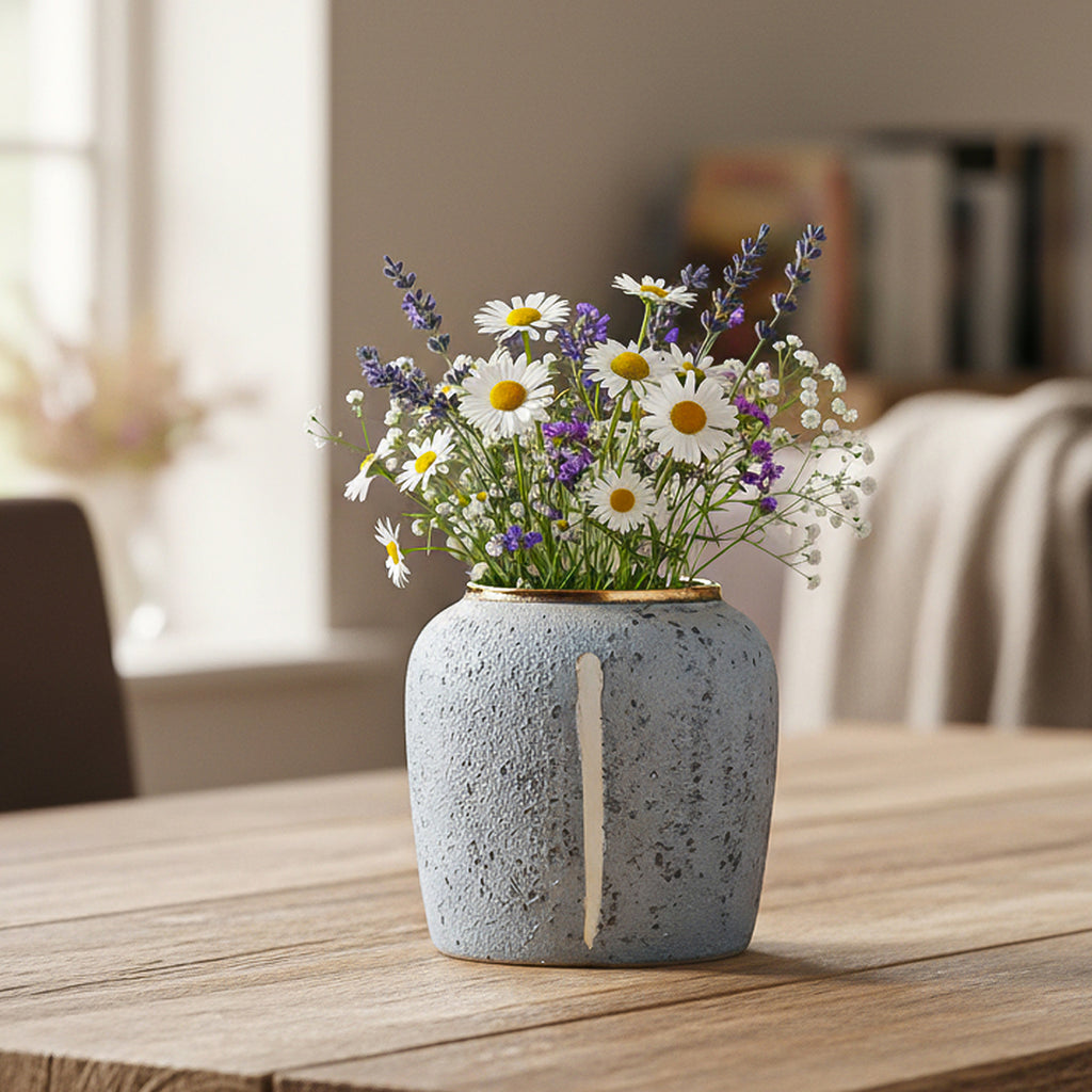 SOGA 21x22cm Grey Small Ceramic Flower Vase Elegant Living Room Home Decor