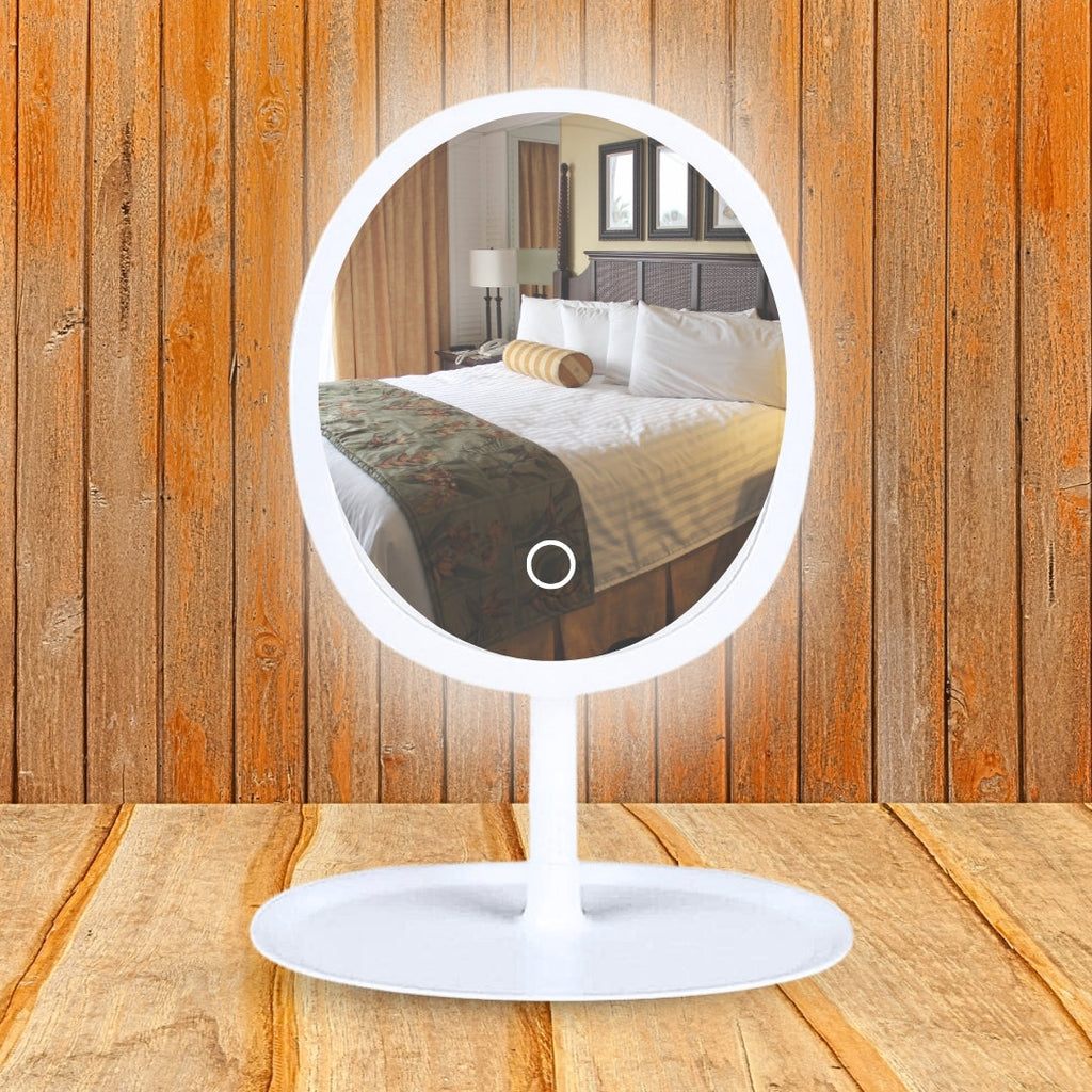 SOGA 26cm White Oval Smart LED Makeup Bedroom Table Vanity Mirror Tricolor Adjustable Light