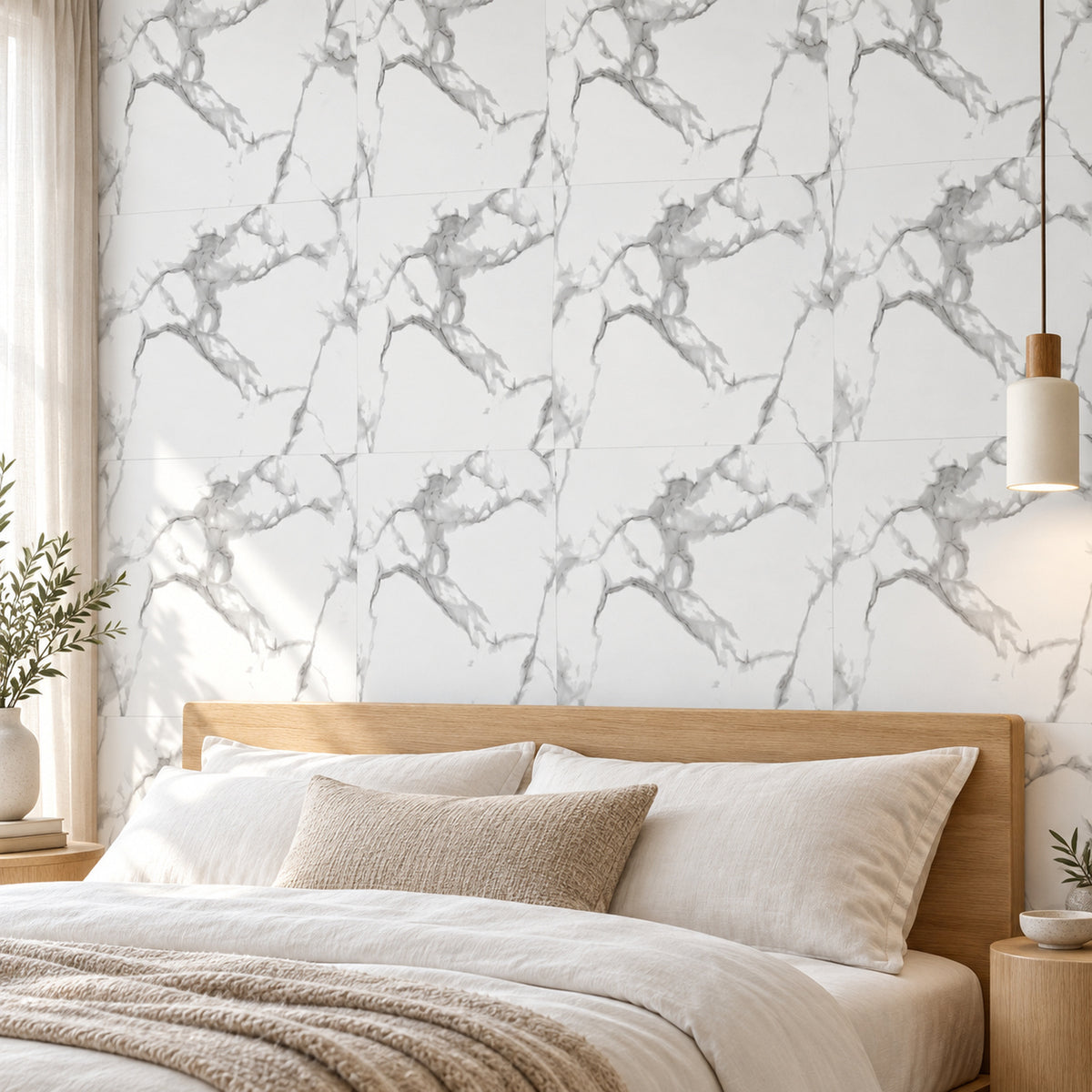 SOGA Peel & Stick Floor and Wall Tiles 30 x 30cm 10 Pack White Grey Faux Marble