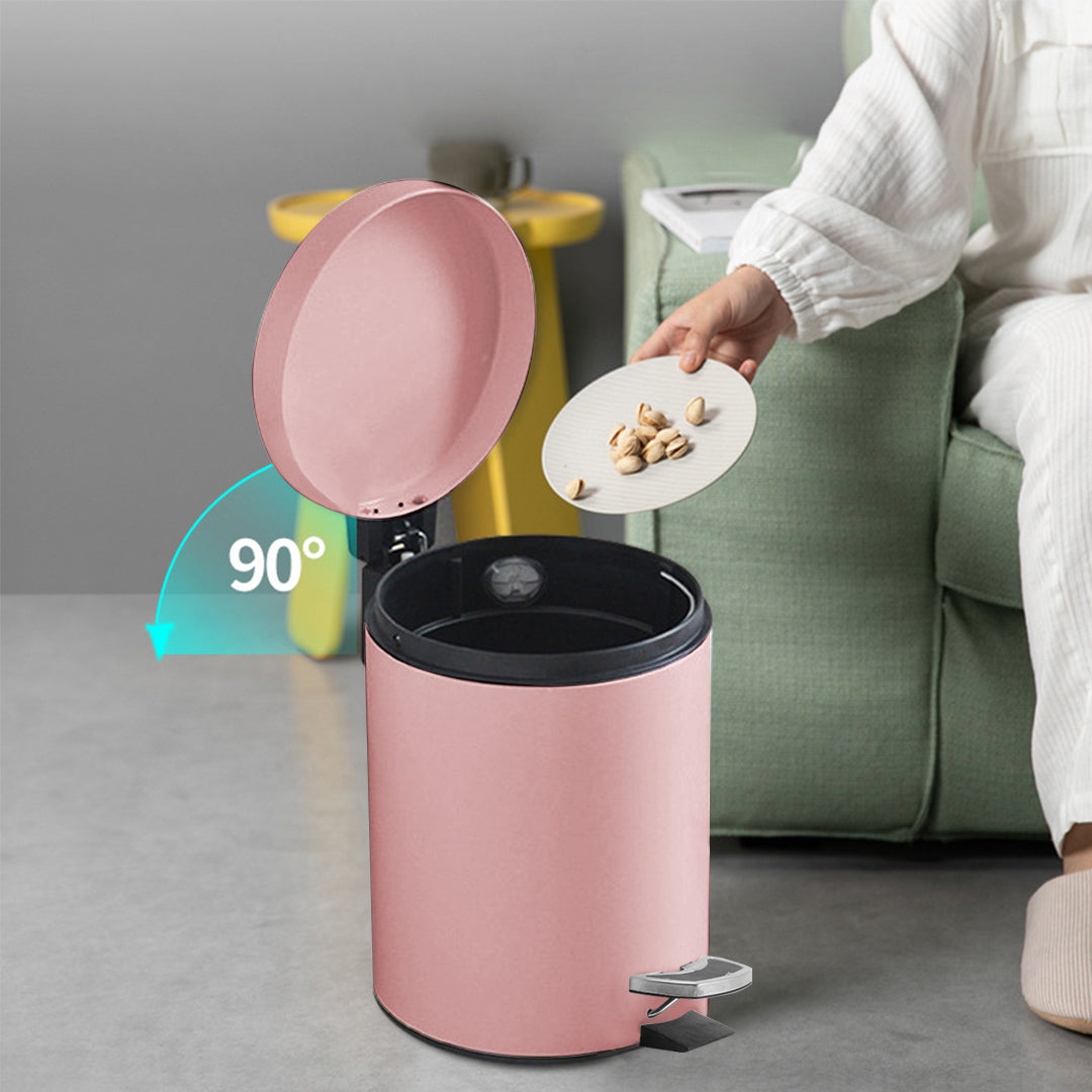 SOGA 4X Foot Pedal Stainless Steel Rubbish Recycling Garbage Waste Trash Bin Round 12L Pink