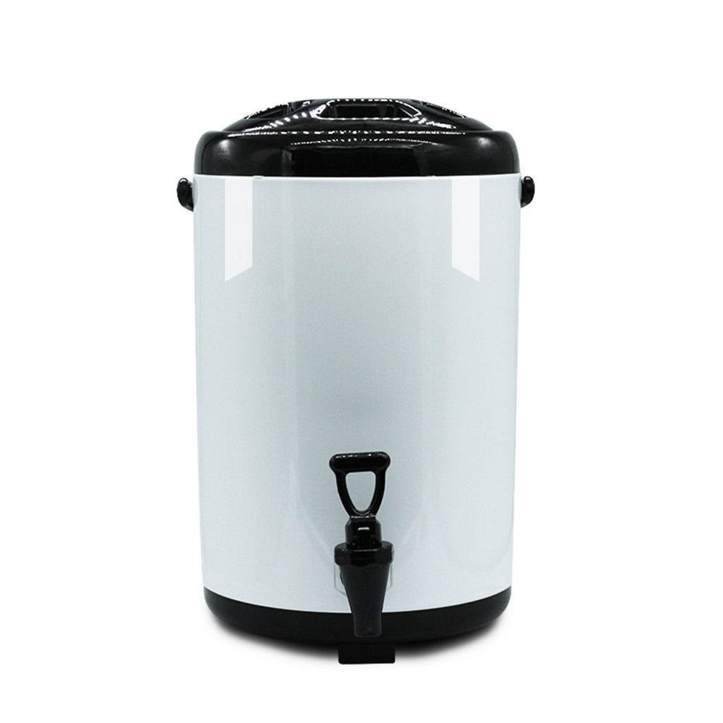 SOGA 8X 10L Stainless Steel Insulated Milk Tea Barrel Hot and Cold Beverage Dispenser Container with Faucet White