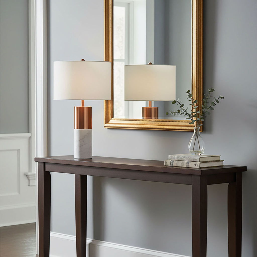 SOGA 4X 60cm White Marble Bedside Modern Desk Table Lamp Living Room Shade with Cylinder Base