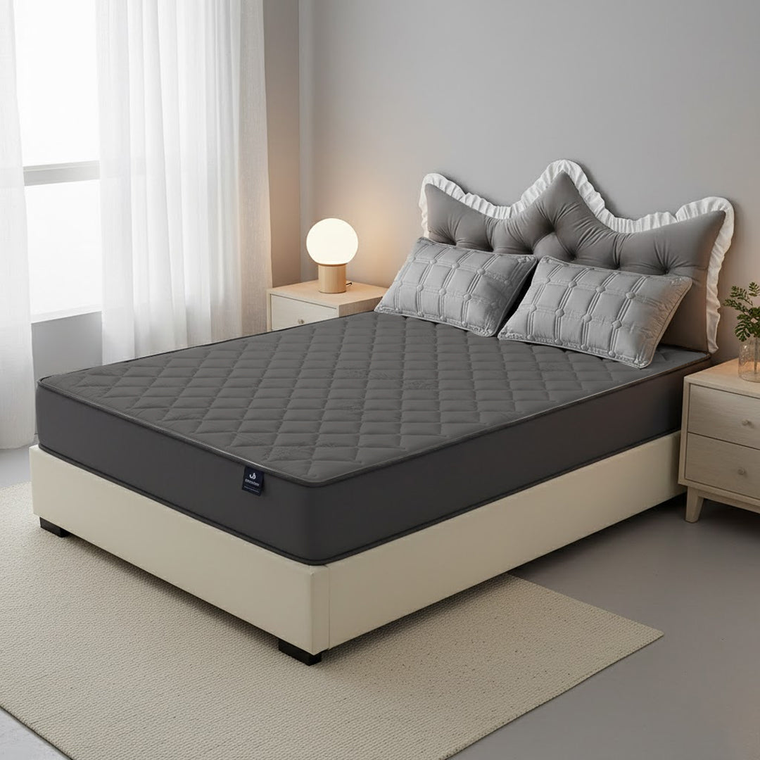 SOGA Home & Living Bundle – Grey Crown Tufted Pillow & Quilted Mattress Cover Set