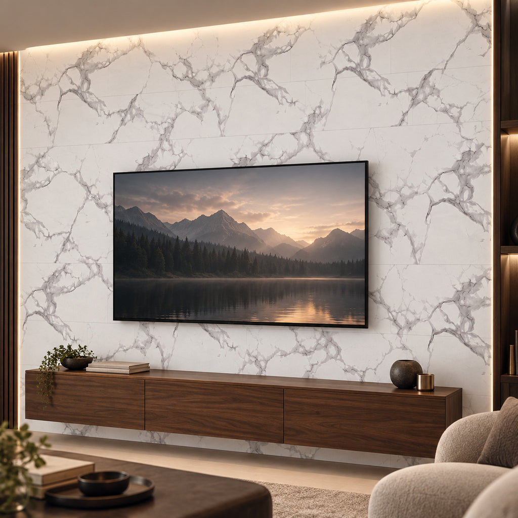 SOGA Peel & Stick Floor and Wall Tiles 30 x 60cm 10 Pack White Grey Faux Marble