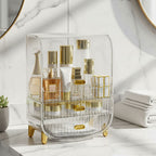 SOGA 3 Tier Transparent Multifunctional Countertop Cosmetic Storage Makeup Perfume Skincare Display Stand Shelf Drawer Type Organiser
