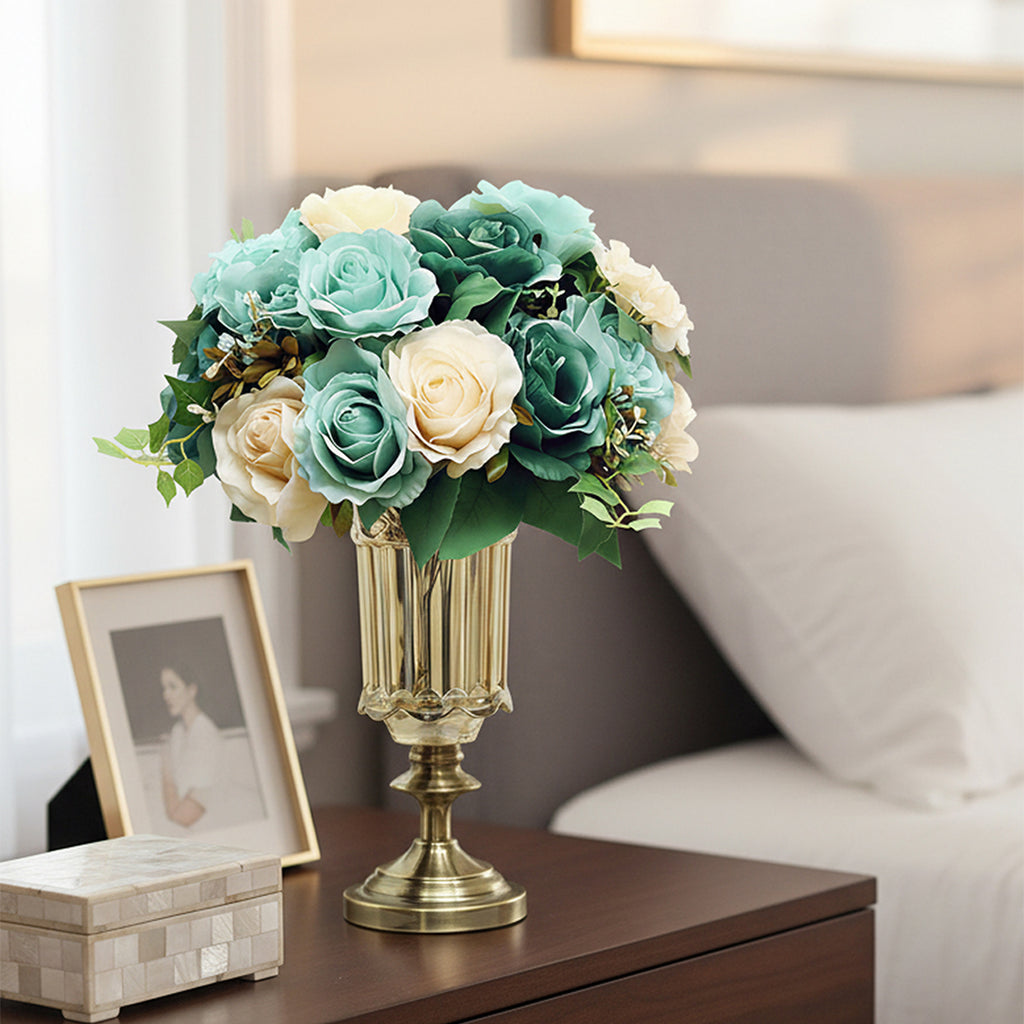 SOGA 28.5cm Transparent Glass Flower Vase Filler with Blue Flower Set