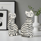 SOGA 22cm and 27cm Black & White Striped Cat Resin Sculptures
