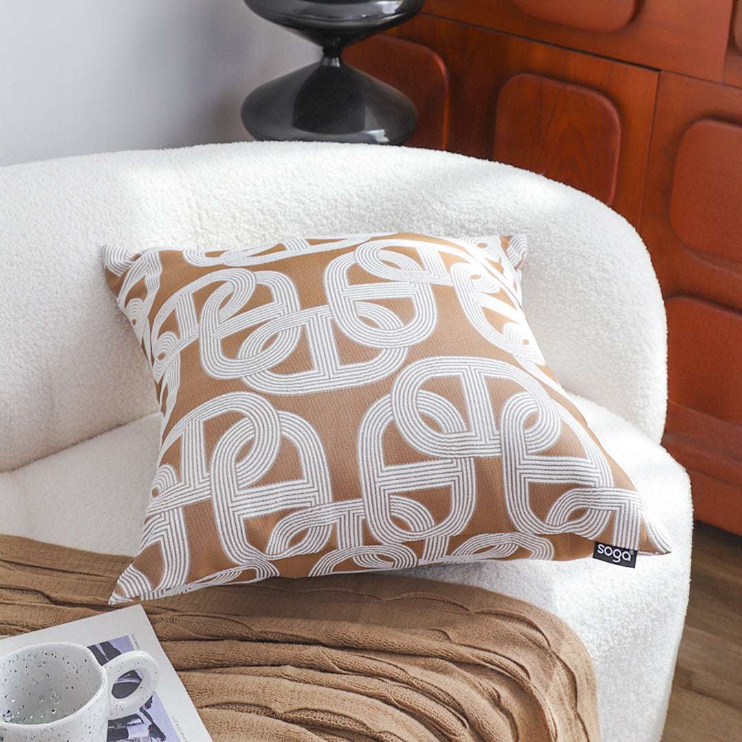 SOGA 2X 50cm Artistic Camel Brown White Geometric Pattern Throw Pillow $ 142