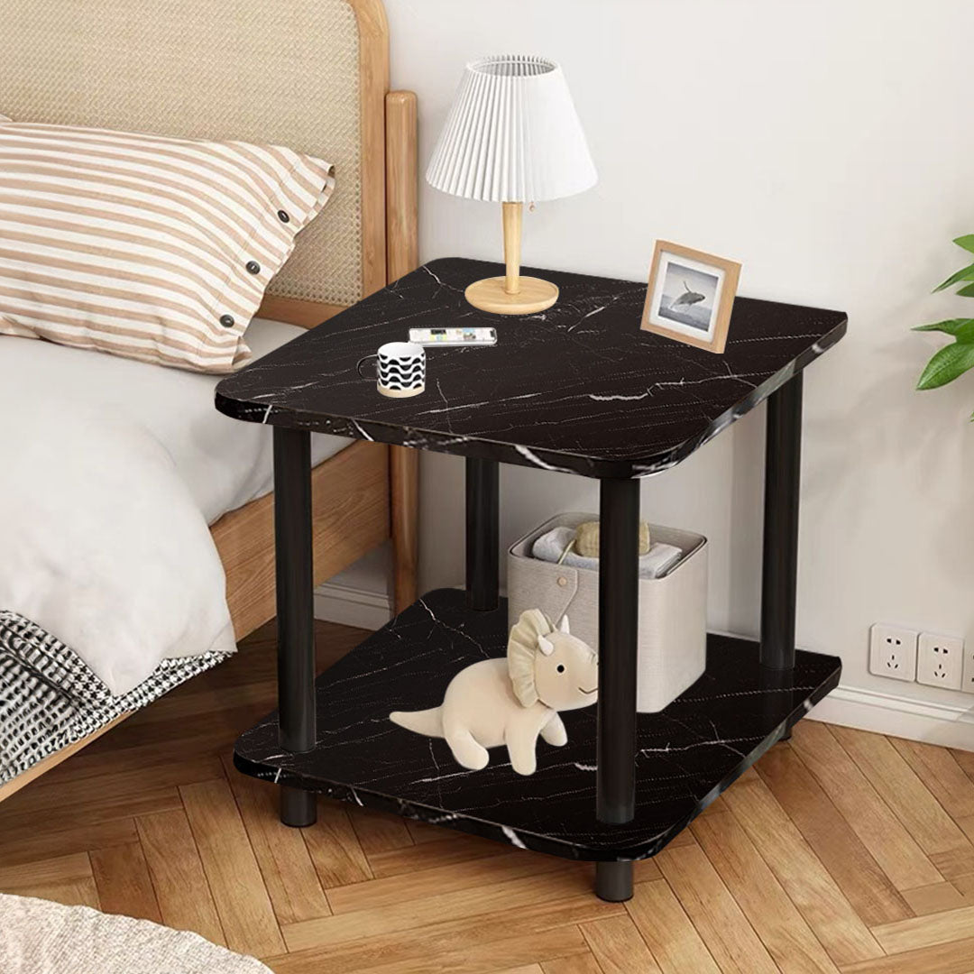 SOGA 2X 70cm Black Ceramic Side Table Stone Pattern Modern Design with Black Legs