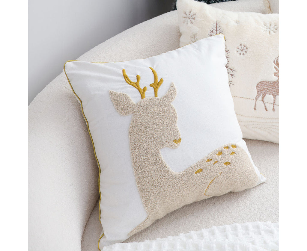 SOGA 45cm Whimsical Beige Reindeer Applique Gold Accent Throw Pillow