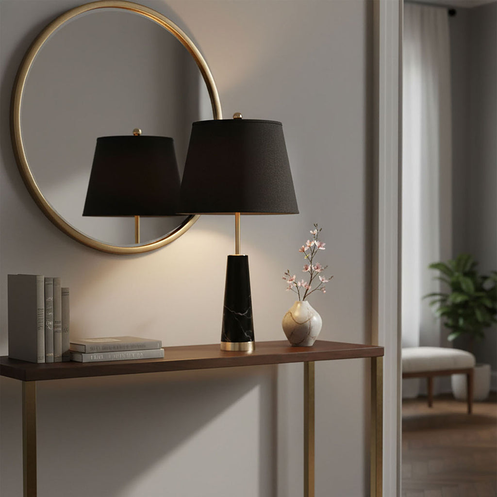 SOGA 68cm Black Marble Bedside Desk Table Lamp Living Room Shade with Cone Shape Base
