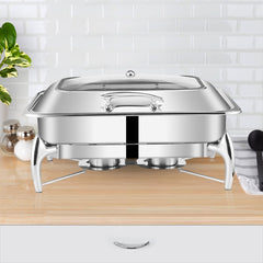 SOGA 2X Stainless Steel Rectangular Chafing Dish Tray Buffet Cater Food Warmer Chafer with Top Lid