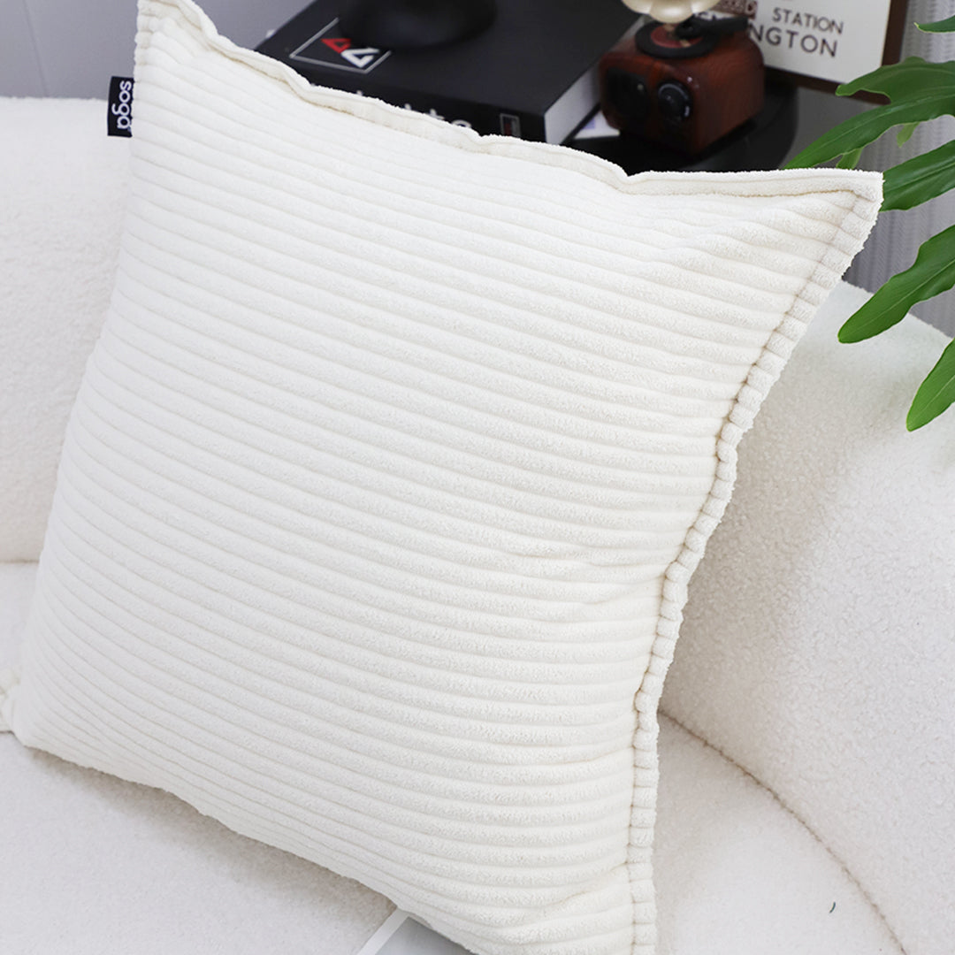 SOGA 50cm Beige Throw Pillow Warm Wabi-sabi Striped Corduroy Square For Home Decor