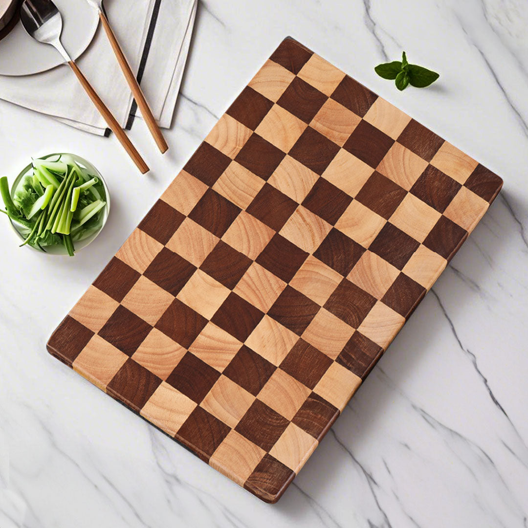 SOGA 40cm Premium Checkered Pattern Wooden Multi-Wood Cutting Board
