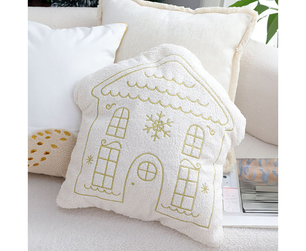 SOGA 40x45cm Festive White Christmas House Shaped Holiday Throw Pillow
