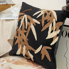 SOGA 45cm Black Brown Bamboo Leaf Botanical Embroidered Throw Pillow