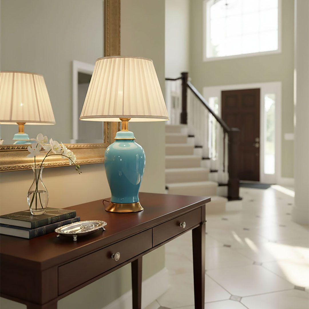 SOGA 4X Ceramic Oval Table Lamp with Gold Metal Base Desk Lamp Blue