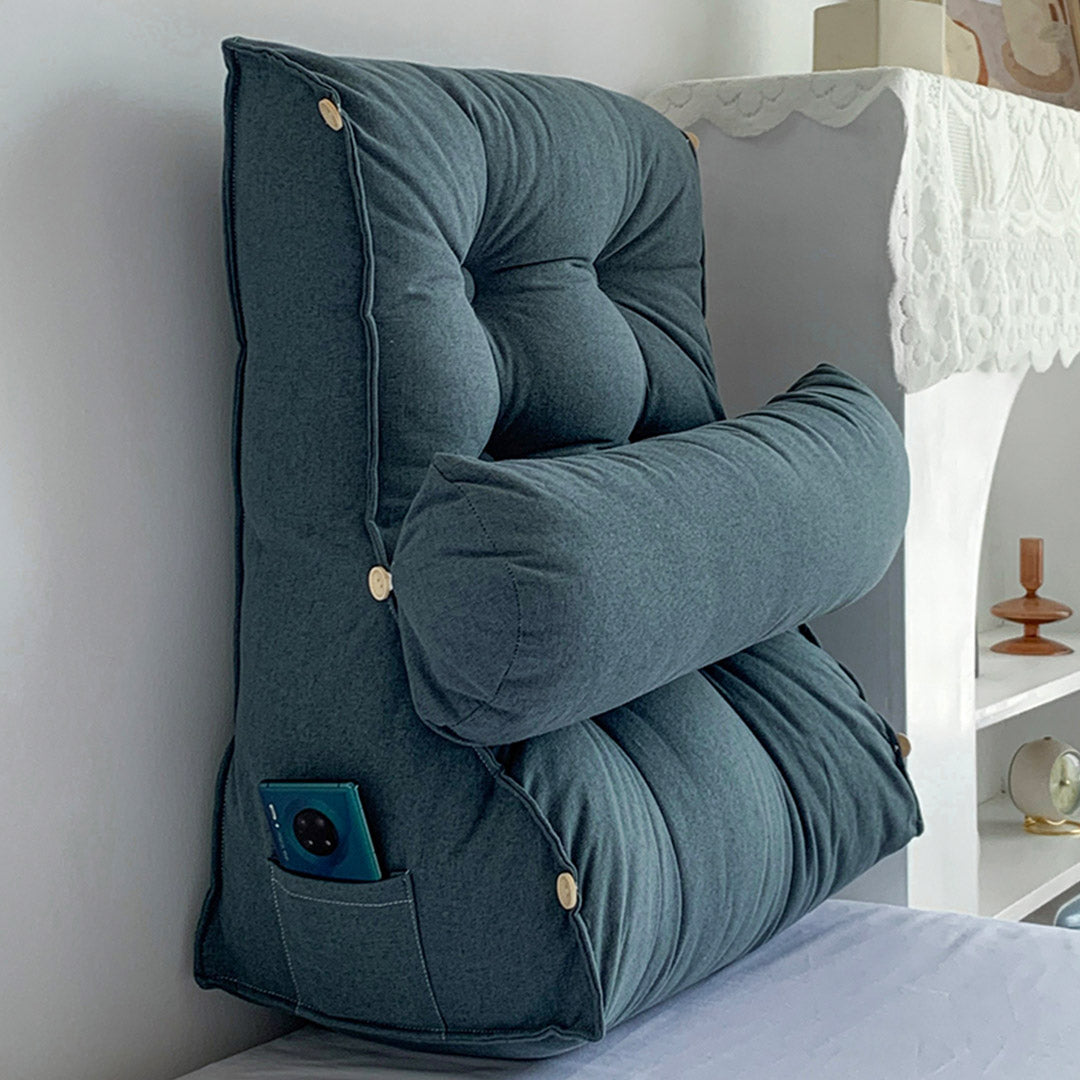 SOGA 45cm Grey Triangular Wedge Lumbar Pillow Headboard Backrest Sofa Bed Cushion Home Decor