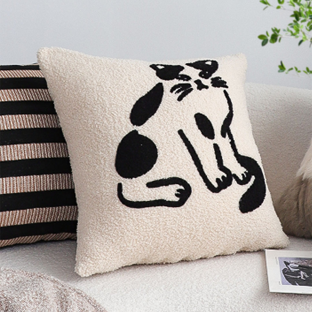 SOGA 2x 45cm Off-White Cat Design Square Throw Pillow