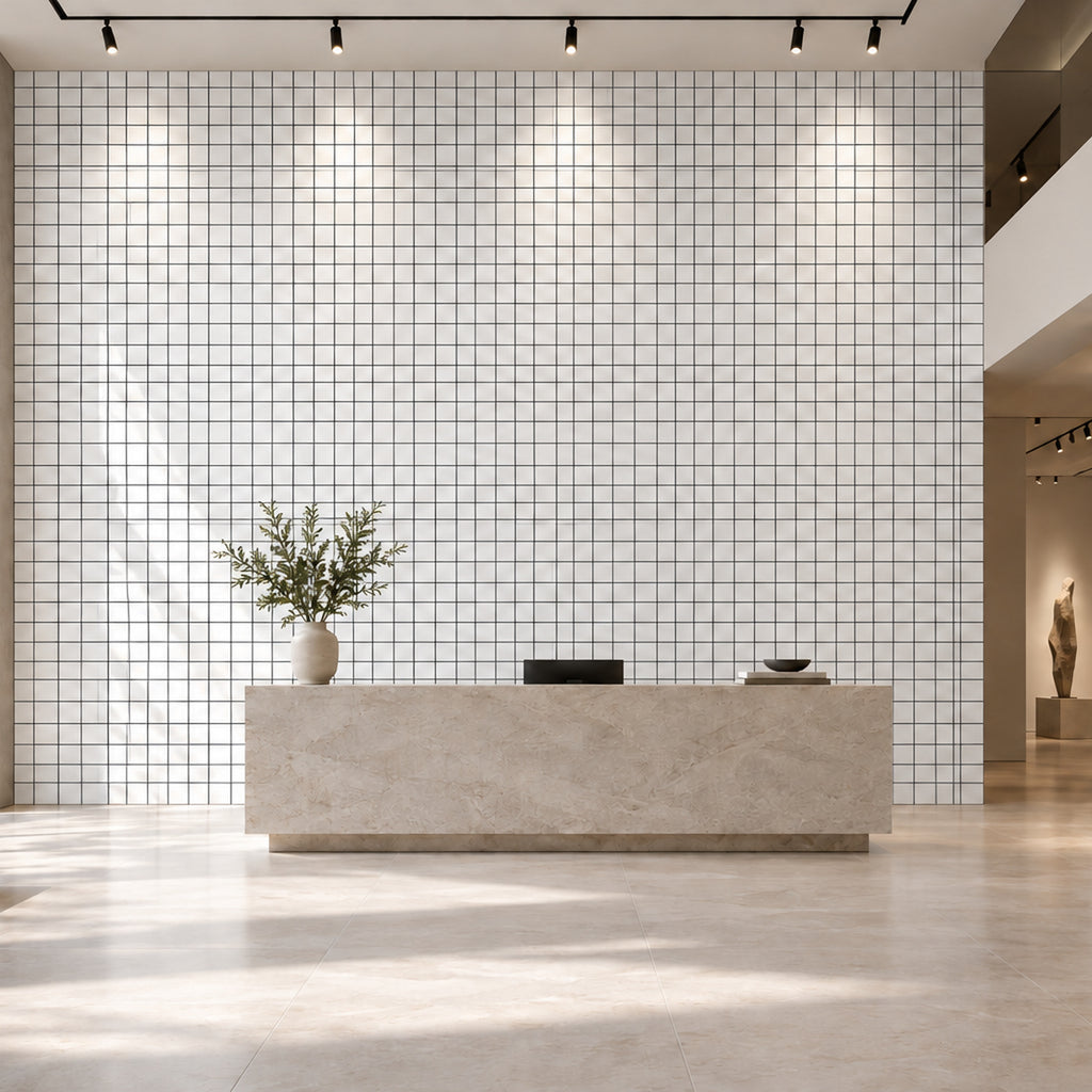 SOGA Peel & Stick Floor and Wall Tiles 60 x 60cm 10 Pack White Grid Tile Look