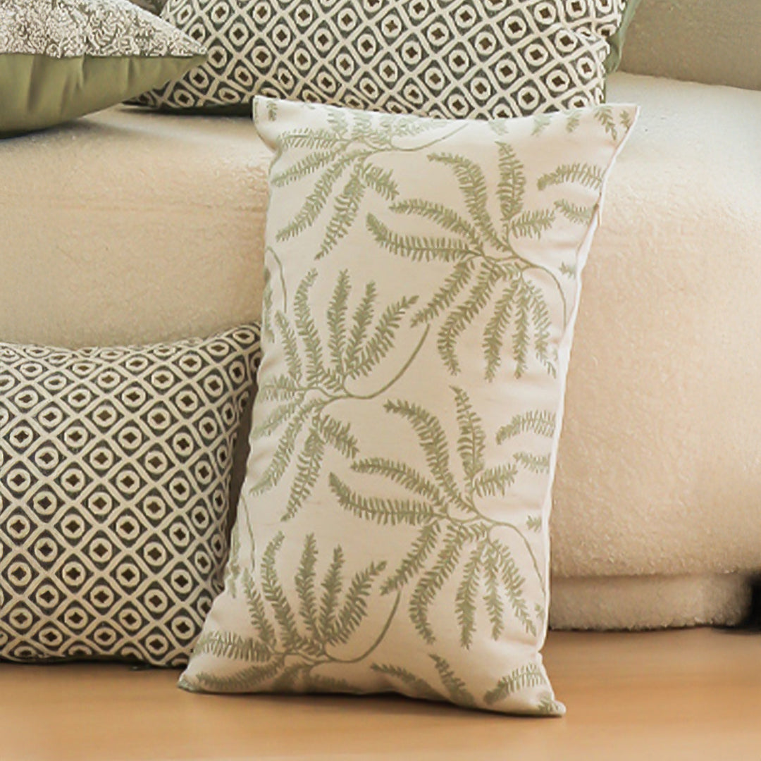 SOGA 2X 35cm Botanical Green Fern Leaf Embroidered Decorative Throw Pillow