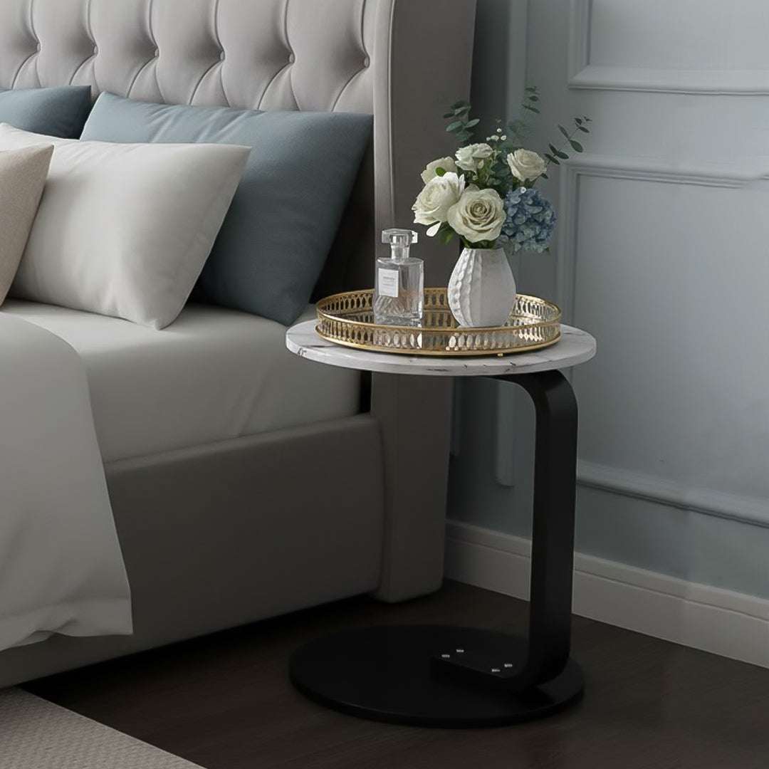 SOGA Home & Living Bundle – White Marble Mini Side Table & Gold Round Mirror Tray Organizer $ 0