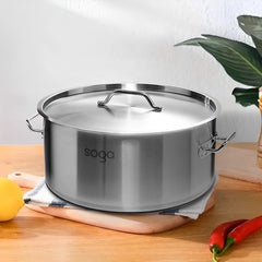 SOGA Dual Burners Cooktop Stove 14L Stainless Steel Stockpot and 28cm Induction Casserole