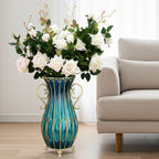 SOGA 51cm Blue Glass Tall Floor Vase with 12pcs White Artificial Fake Flower Set