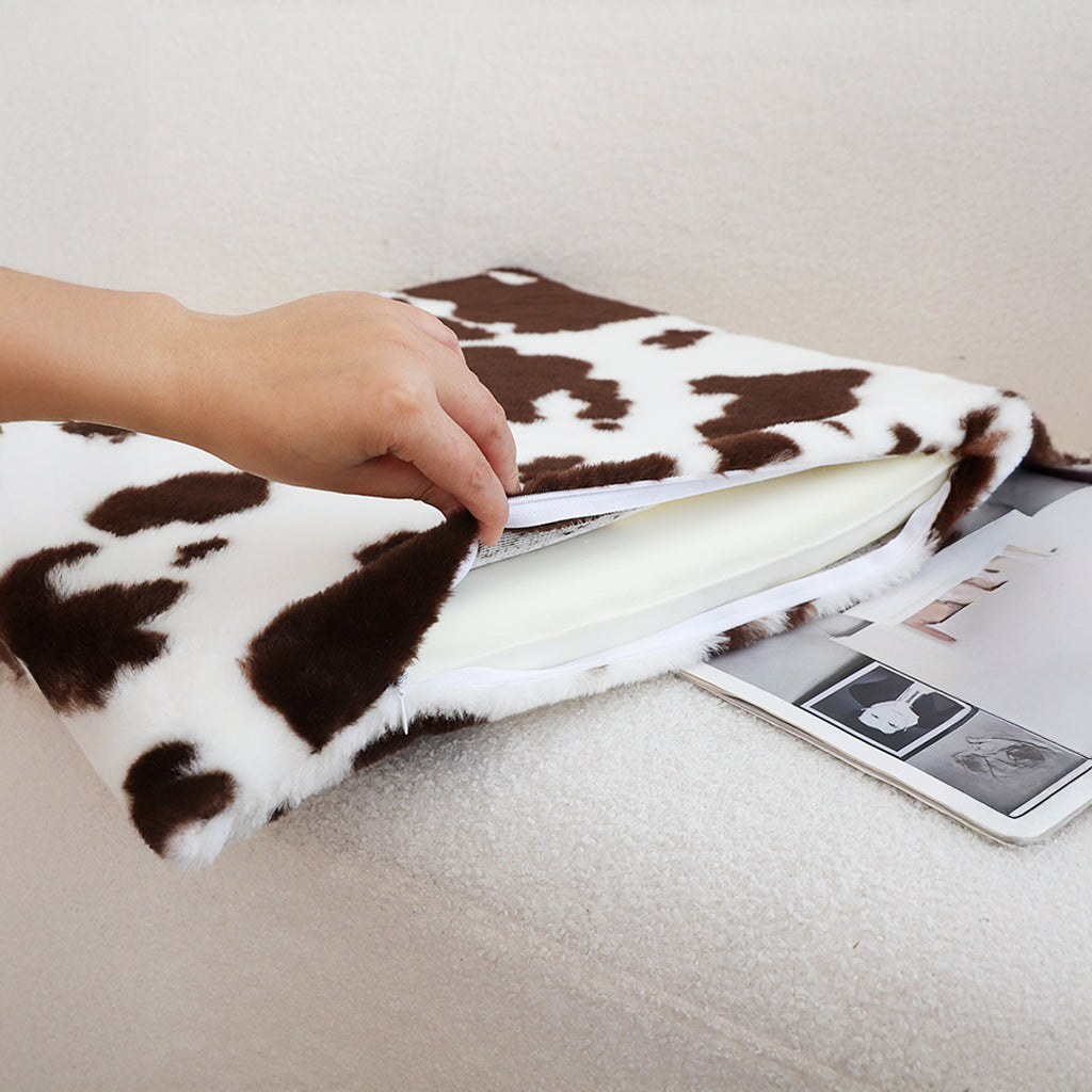 SOGA Coffee Cowhide Cushion – Soft Plush Backrest for Home & Office