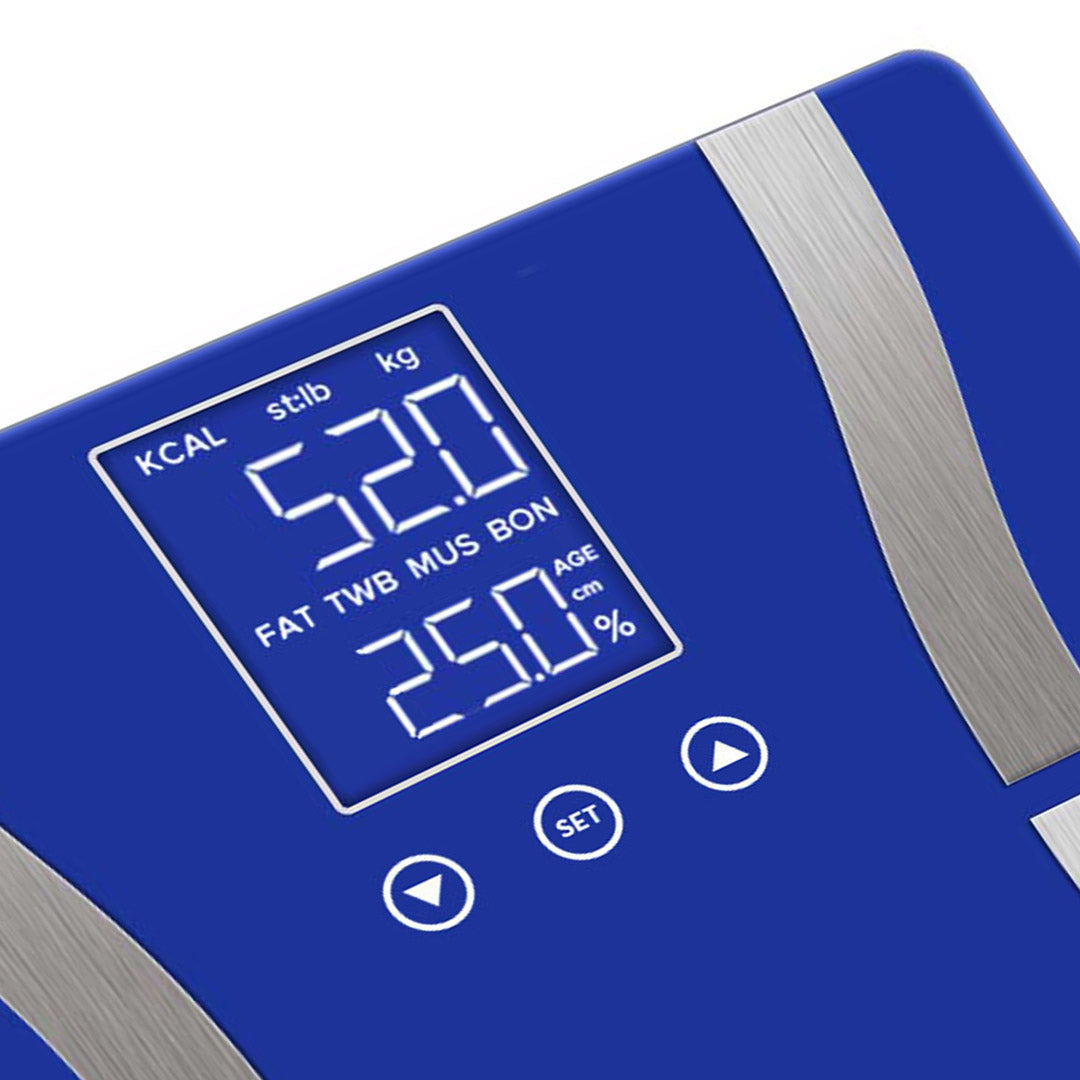 SOGA 2X Glass LCD Digital Body Fat Scale Bathroom Electronic Gym Water Weighing Scales Blue