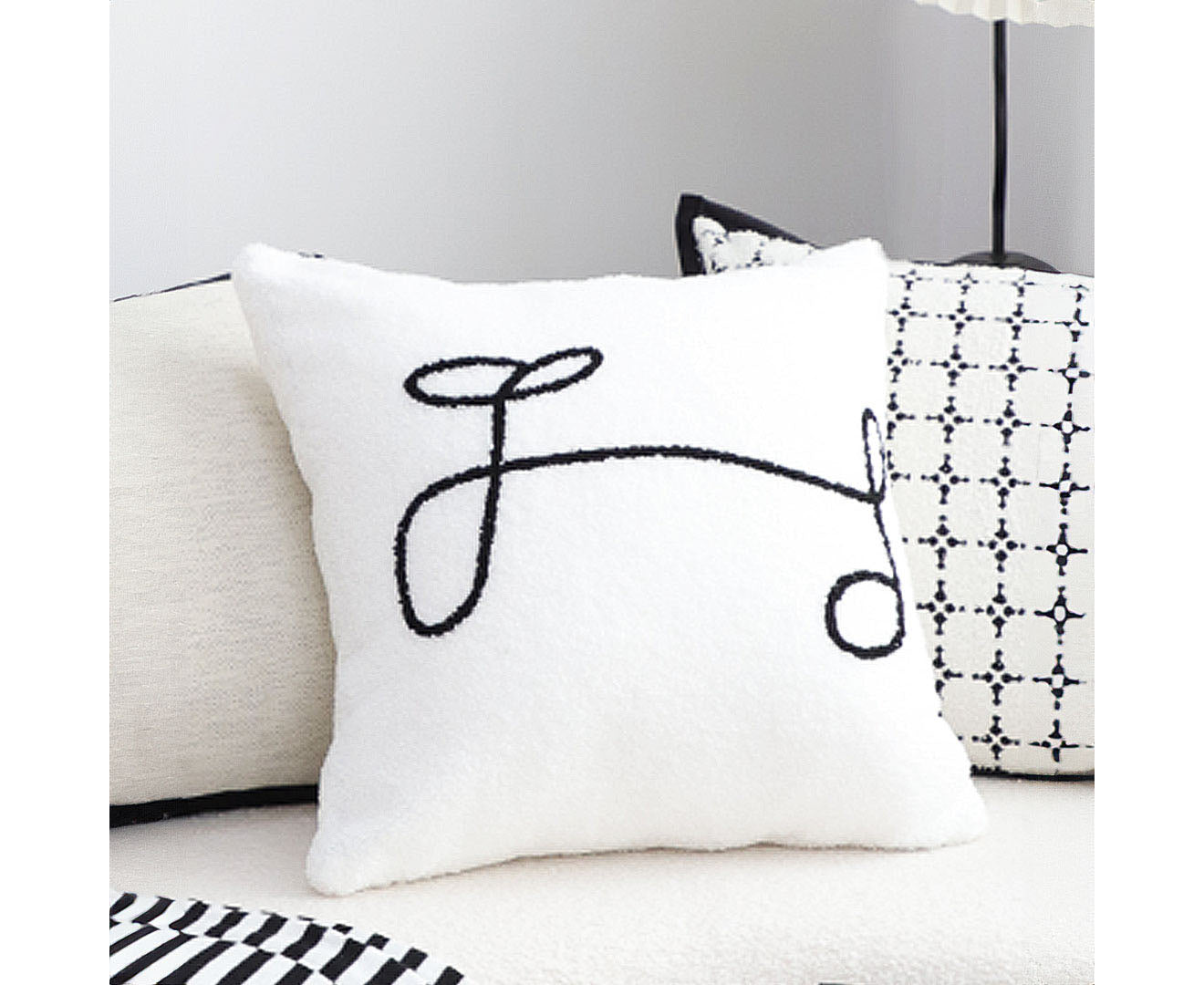 SOGA 45cm Minimalist White Script Letter Embroidered Throw Pillow