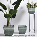 SOGA 32cm Green Grey Square Resin Plant Flower Pot in Cement Pattern Planter Cachepot for Indoor Home Office